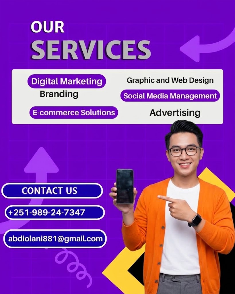 Our digital services promotional poster highlighting web design, graphic design, and social media management